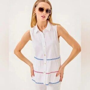 NWT Lilly Pulitzer Breah Sleeveless Button Down in Resort White - Size 2